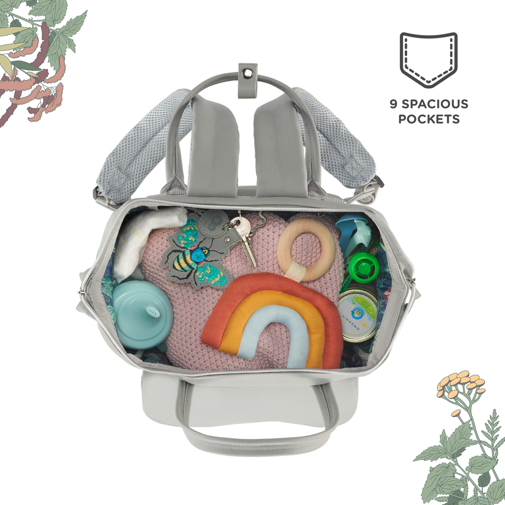 KINDERKRAFT SELECT Taška/batoh přebalovací Treasurpack Grey Nature Vibes, Premium