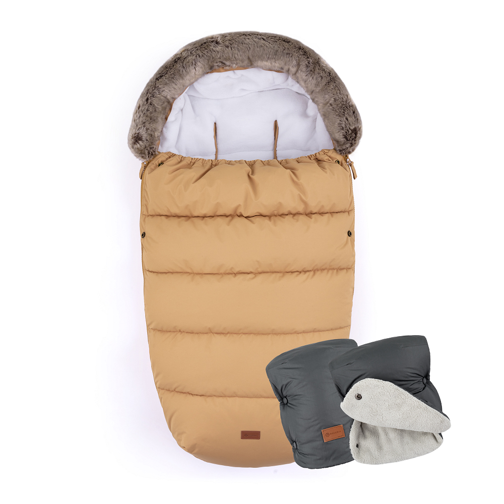 PETITE&amp;MARS Fusak 4v1 Comfy Elegant Caramel + rukávník Jasie Charcoal Grey