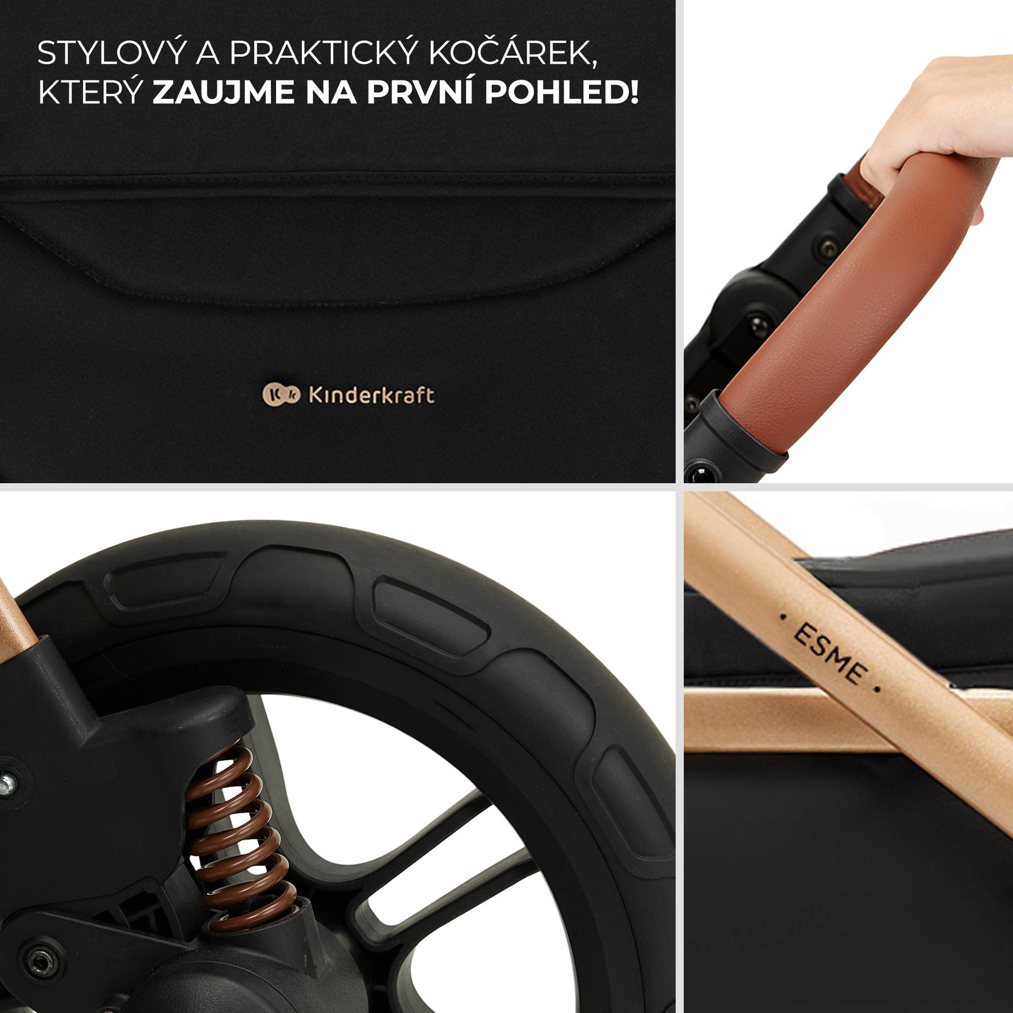 KINDERKRAFT Kočárek kombinovaný 3v1 Esme Pro Pure Black