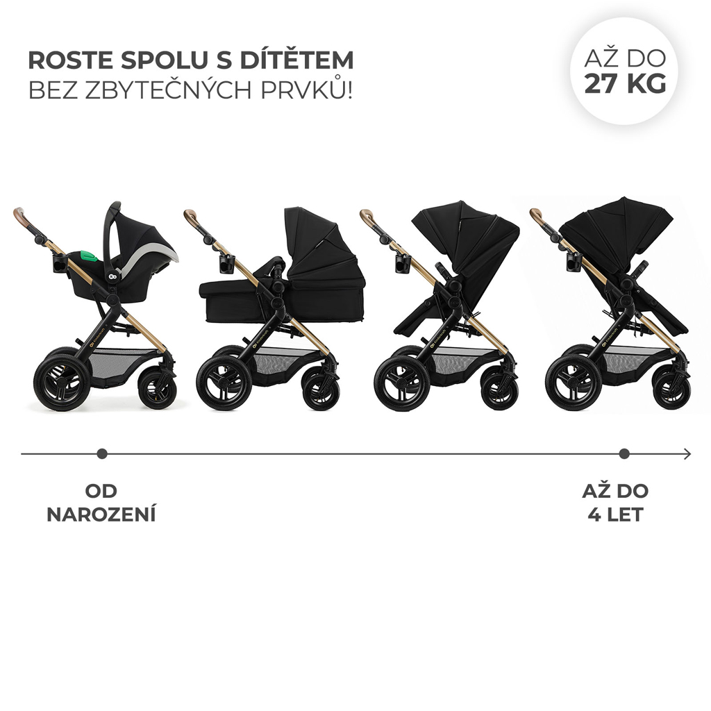 KINDERKRAFT Kočárek kombinovaný 3v1 Moov 2 XL Air Black