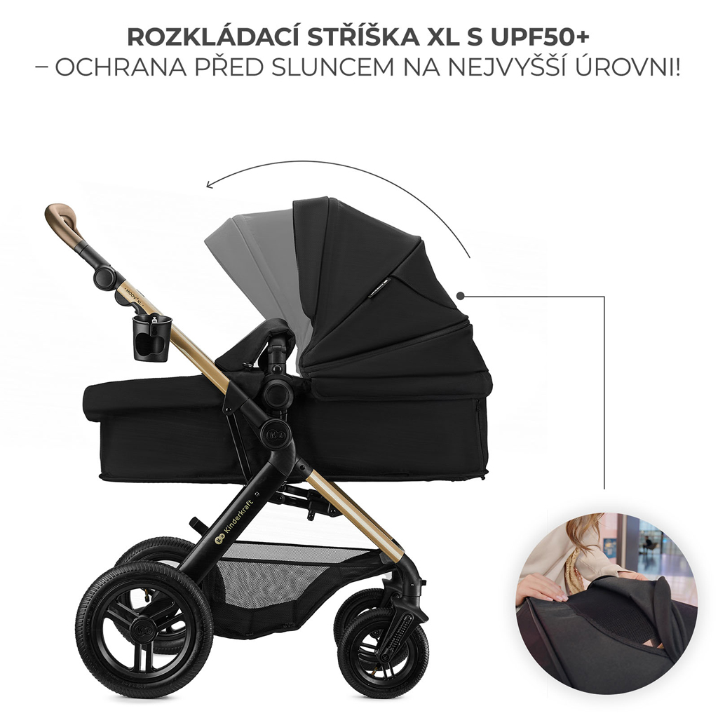 KINDERKRAFT Kočárek kombinovaný 3v1 Moov 2 XL Air Black