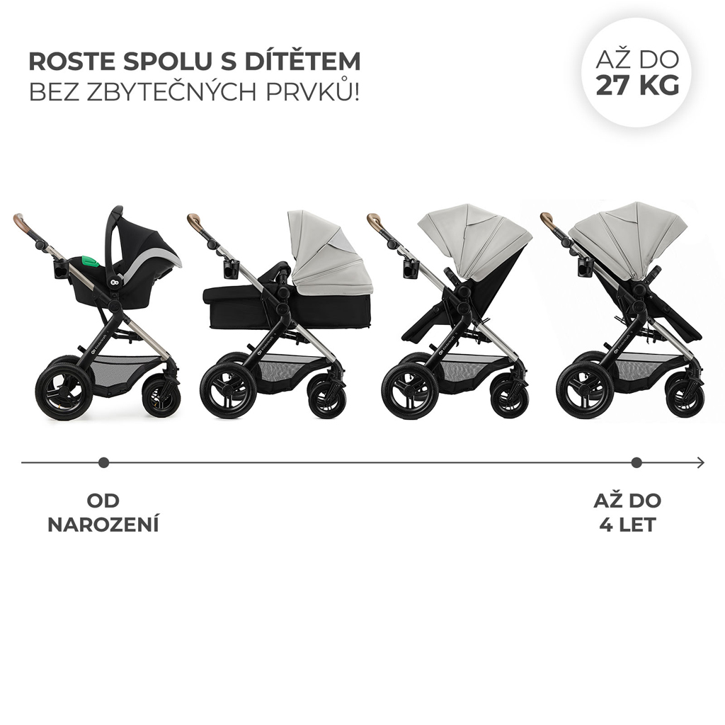 KINDERKRAFT Kočárek kombinovaný 3v1 Moov 2 XL Air Grey