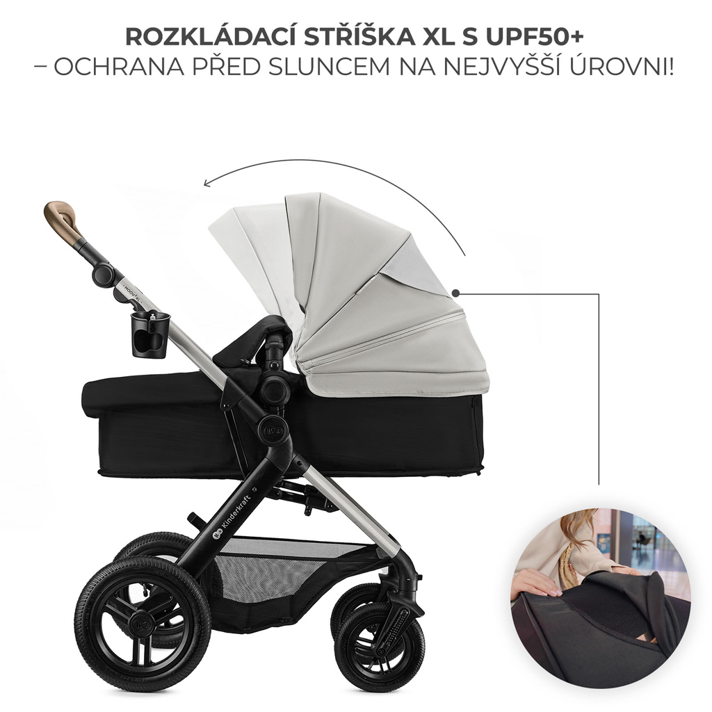 KINDERKRAFT Kočárek kombinovaný 3v1 Moov 2 XL Air Grey